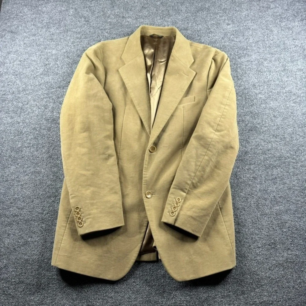 Banana Republic Blazer Men 42R Beige Suede Sport Coat Jacket Suit‎ Cotton Career